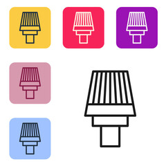 Poster - Black line Car air filter icon isolated on white background. Automobile repair service symbol. Set icons in color square buttons. Vector