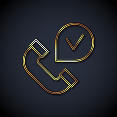 Poster - Gold line Telephone handset icon isolated on black background. Phone sign. Vector