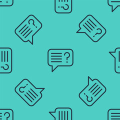 Poster - Black line Unknown search icon isolated seamless pattern on green background. Magnifying glass and question mark. Vector
