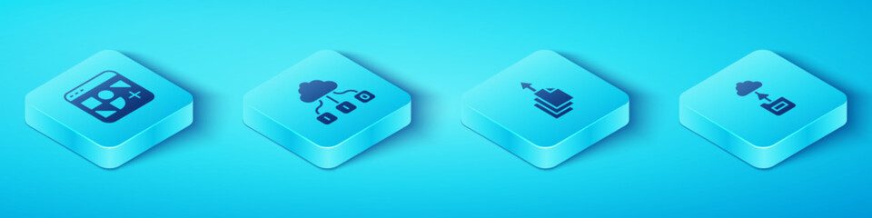 Aufkleber - Set Isometric Different files, Cloud technology data transfer, and Data export icon. Vector