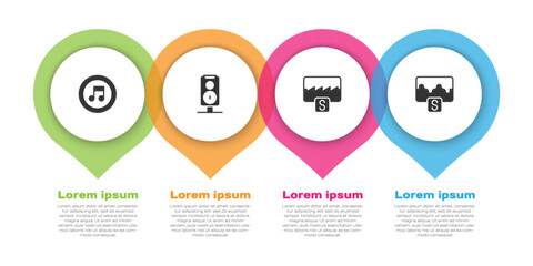 Poster - Set Music note, tone, Stereo speaker, wave equalizer and . Business infographic template. Vector