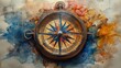 compass rose and compass water color