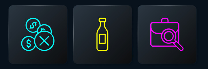 Poster - Set line No money, Work search and Bottle of water. Black square button. Vector