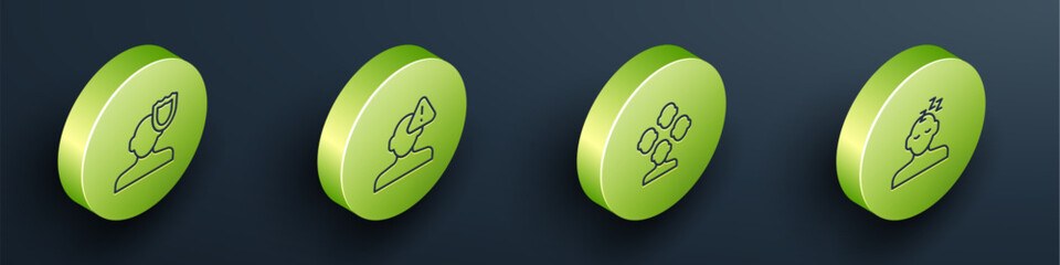 Poster - Set Isometric line Psychology, Finding a problem in psychology, Schizophrenia and Dreams icon. Vector