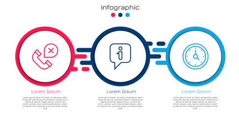 Poster - Set line Declined or missed phone call, Information and Clock. Business infographic template. Vector