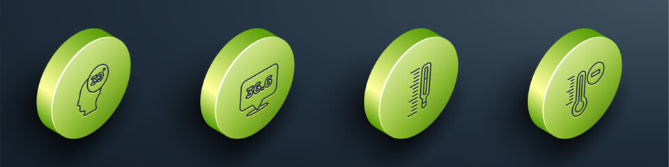 Poster - Set Isometric High human body temperature, Medical thermometer, and Meteorology icon. Vector