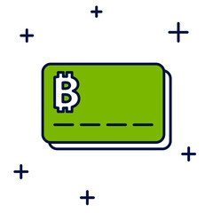Poster - Filled outline Credit card with bitcoin icon isolated on white background. Online payment. Cash withdrawal. Modern method of payment. Vector