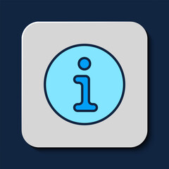 Sticker - Filled outline Information icon isolated on blue background. Vector