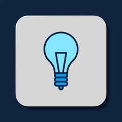 Poster - Filled outline Light bulb with concept of idea icon isolated on blue background. Energy and idea symbol. Inspiration concept. Vector