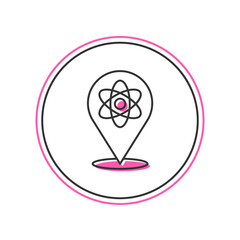 Poster - Filled outline Atom icon isolated on white background. Symbol of science, education, nuclear physics, scientific research. Vector