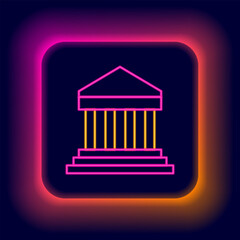 Sticker - Glowing neon line Parthenon from Athens, Acropolis, Greece icon isolated on black background. Greek ancient national landmark. Colorful outline concept. Vector