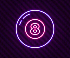 Poster - Glowing neon line Billiard pool snooker ball icon isolated on black background. Colorful outline concept. Vector
