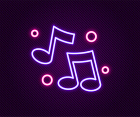 Poster - Glowing neon line Music note, tone icon isolated on black background. Colorful outline concept. Vector
