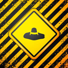 Wall Mural - Black Elegant women hat icon isolated on yellow background. Warning sign. Vector