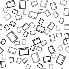 Poster - Black Laptop icon isolated seamless pattern on white background. Computer notebook with empty screen sign. Vector