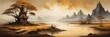 Panorama - Gemälde in sepia - Flusslandschaft 