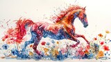 Fototapeta Konie - Horse made of flowers water painting