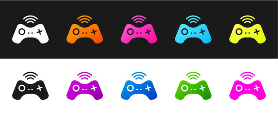 Poster - Set Wireless gamepad icon isolated on black and white background. Game controller. Vector