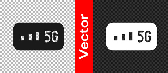 Poster - Black 5G new wireless internet wifi connection icon isolated on transparent background. Global network high speed connection data rate technology. Vector