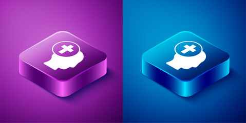 Wall Mural - Isometric Priest icon isolated on blue and purple background. Square button. Vector