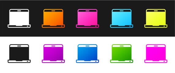 Poster - Set Laptop icon isolated on black and white background. Computer notebook with empty screen sign. Vector