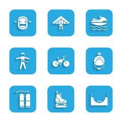 Canvas Print - Set Bicycle, Skates, park, Helmet and action camera, Aqualung, Bungee jumping, Jet ski and Rafting boat icon. Vector