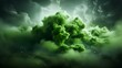 3D illustration of a green explosion with smoke in the dark.