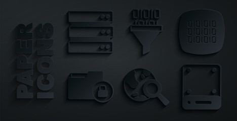 Wall Mural - Set Search globe, Binary code, Folder and lock, Server, and icon. Vector