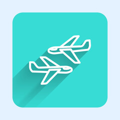 Poster - white line plane icon isolated with long shadow background. flying airplane icon. airliner sign. gre