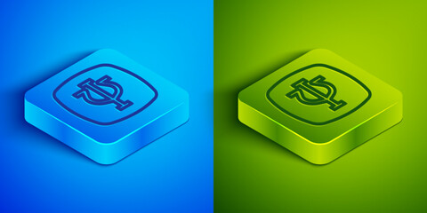 Canvas Print - Isometric line Psychology icon isolated on blue and green background. Psi symbol. Mental health concept, psychoanalysis analysis and psychotherapy. Square button. Vector