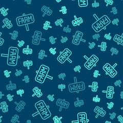 Green line Location farm icon isolated seamless pattern on blue background. Vector