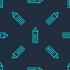 Sticker - Green line Electronic cigarette icon isolated seamless pattern on blue background. Vape smoking tool. Vaporizer Device. Vector