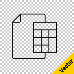Poster - Black line Calculator icon isolated on transparent background. Accounting symbol. Business calculations mathematics education and finance. Vector