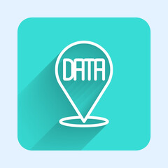 Poster - White line Data analysis icon isolated with long shadow background. Business data analysis process, statistics. Charts and diagrams. Green square button. Vector