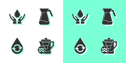 Wall Mural - Set Water jug with a filter, Washing hands soap, Recycle clean aqua and Jug glass water icon. Vector