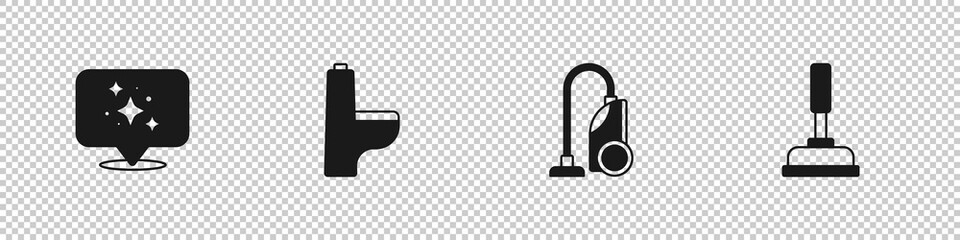 Poster - Set Home cleaning service, Toilet bowl, Vacuum cleaner and Rubber plunger icon. Vector