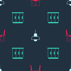 Poster - Set TV table stand, Lamp hanging and Wardrobe on seamless pattern. Vector