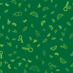 Sticker - Set line Ice cream, Meteorology thermometer and Watermelon on seamless pattern. Vector