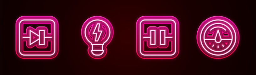 Poster - set line diode in electronic circuit, creative lamp light idea, electrolytic capacitor and electric 