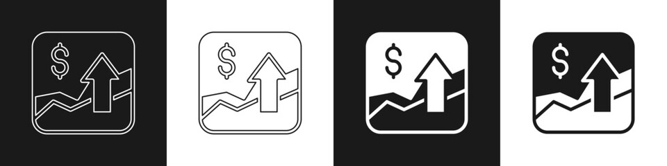 Canvas Print - Set Financial growth increase icon isolated on black and white background. Increasing revenue. Vector