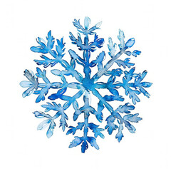 Sticker - Vibrant blue watercolor snowflake illustration on a clean white background, ideal for winter holiday themes with space for text