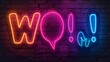 A striking image showing the expressive word Wow! spelled out in neon lights, creating an instant feeling of surprise and elation against a brick backdrop
