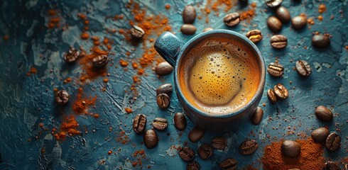 Canvas Print - a cup of coffee surrounded by beans