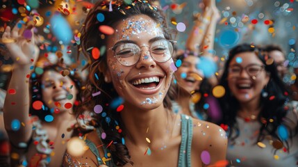 Wall Mural - A lively photo of a team celebrating a successful business deal