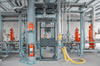 New petrochemical loading technology instalation. Stainless steel pipelines with measuring instrumentation. Flow computers, junstion boxes, strainers, valves. Industrial area.