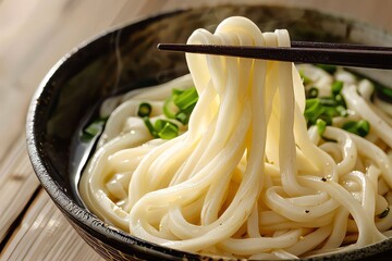 Wall Mural - Udon Noodles in Action: Chopsticks Twirling a Steamy, Savory Meal
