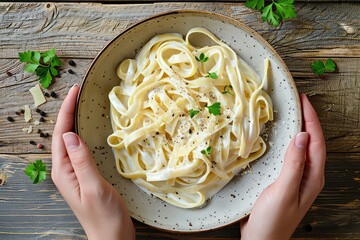 Poster - Delicate Fettuccine Alfredo Held Aloft for Culinary Admiration