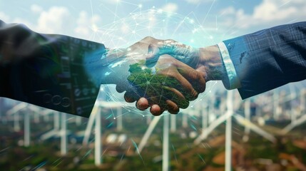 Global Partnership for Sustainable Future Handshake with Renewable Energy Overlay