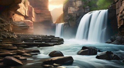 Wall Mural - waterfall background with  water natural colors view 