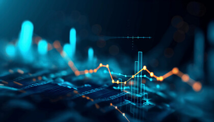 Poster - business char and graph digital future blue background, Digital Financial Growth: Business Graphs & Stock Market Analysis Banner